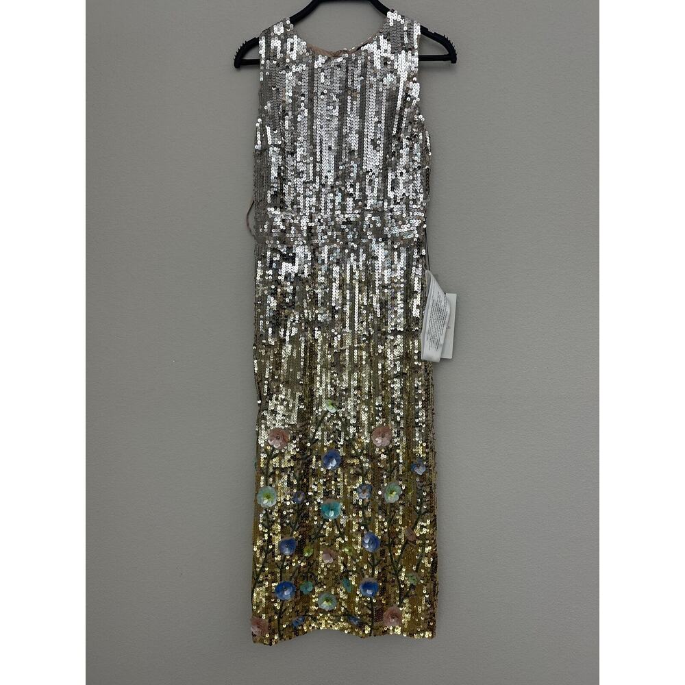 New Mac Duggal Silver Multi Sequin Embellished Floral Cocktail Dress Size 4